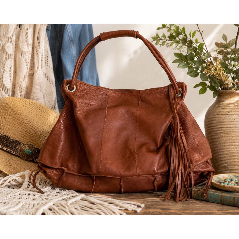 Brown Leather Shoulder Bag with Fringe - Women Bags Shoulder Bag